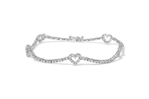 14K White Gold 1 1/2 Cttw Diamond Heart Station Strand Bracelet(H-I Color, I1-I2 Clarity) - 7.5 Inches