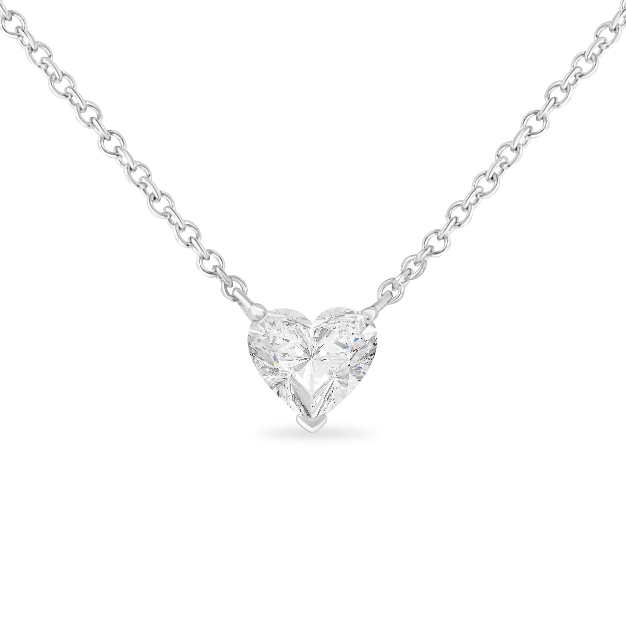 14k White Gold 1/4 Cttw Lab Grown Heart Shape Diamond Solitaire 18" Pendant Necklace (E-F Color, SI1-SI2 Clarity)