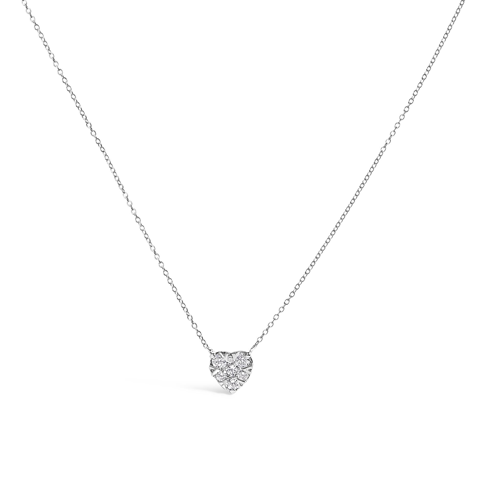14K White Gold 1/4 Cttw Diamond Composite Heart Pendant Necklace - 18" Inches