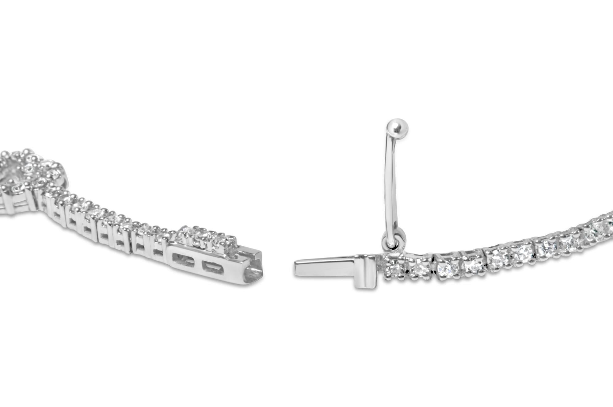 14K White Gold 1 1/2 Cttw Diamond Heart Station Strand Bracelet(H-I Color, I1-I2 Clarity) - 7.5 Inches