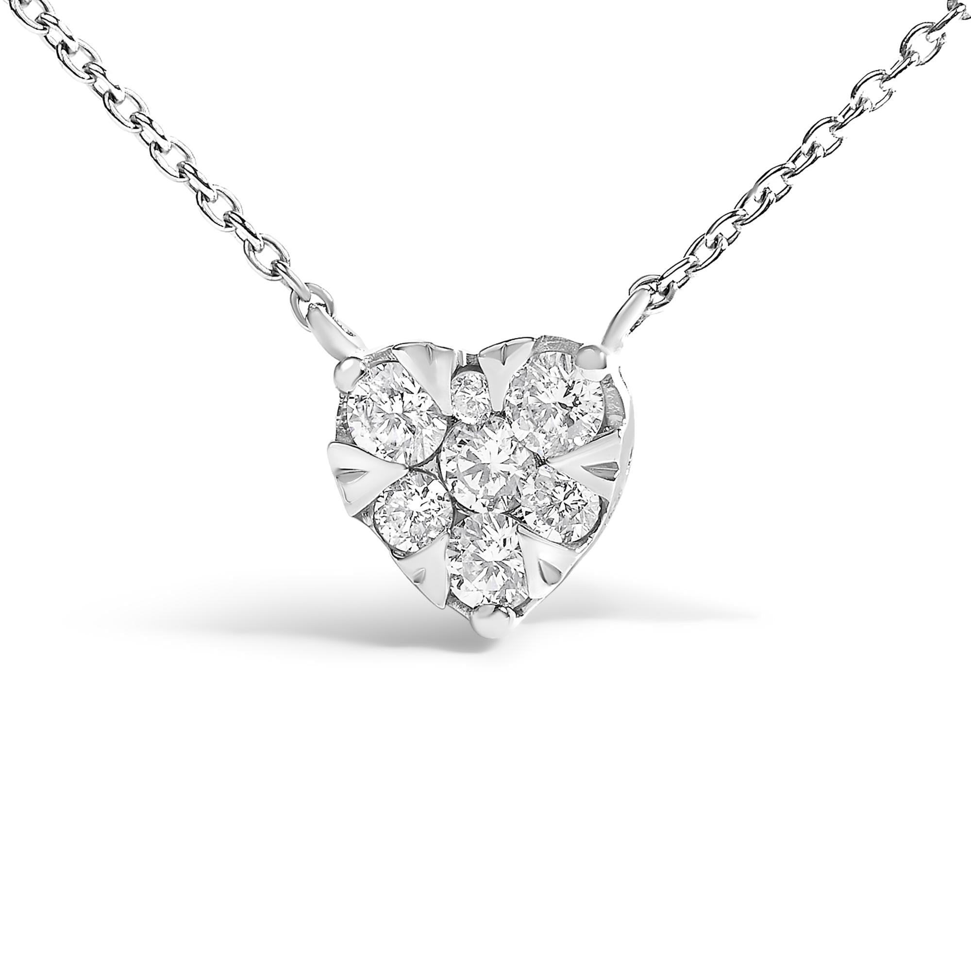 14K White Gold 1/4 Cttw Diamond Composite Heart Pendant Necklace - 18" Inches