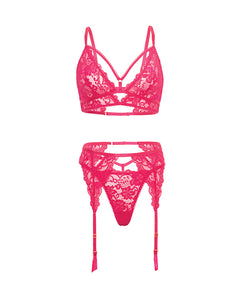 Aphrodite Lace Keyhole Bralette w/Garters & G-String - Raspberry