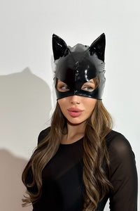 Black Wet-look Cat Cosplay Mask Latex Sexy Full Face Cat Mask