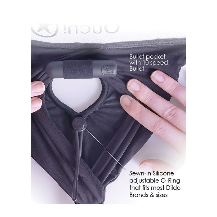 Shots Ouch Vibrating Strap On Thong W/adjustable Garters - Black