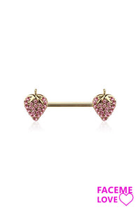 GEM PAVED STRAWBERRY CHARM END 316L SS NIPPLE BAR