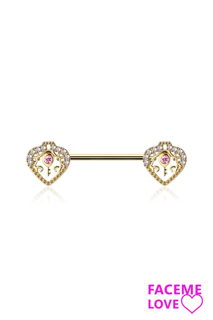 KEY HEART 316L SURGICAL STEEL BARBELL NIPPLE BAR
