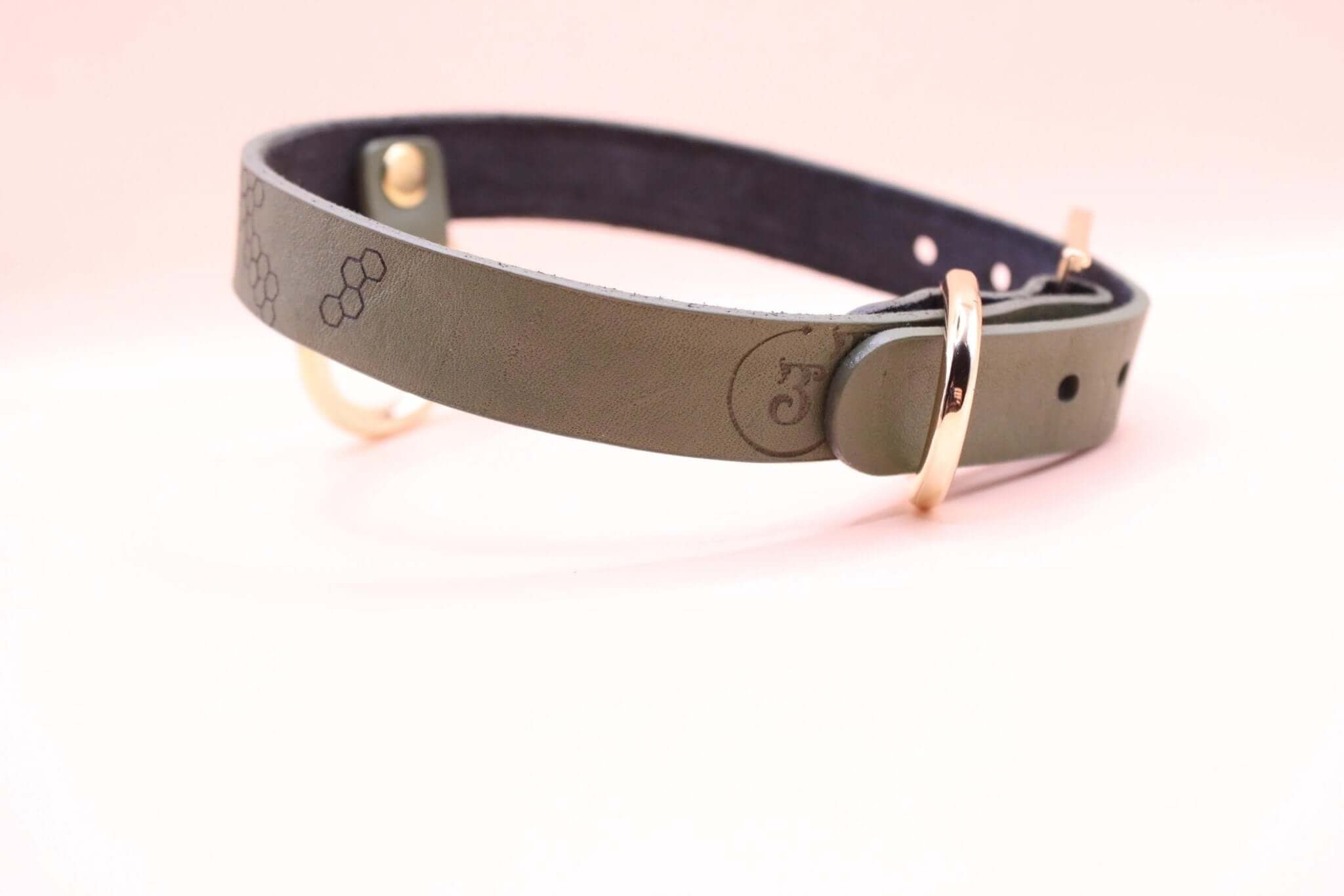Leather Choker Bee Pattern BDSM - Discreet Bondage Jewelry
