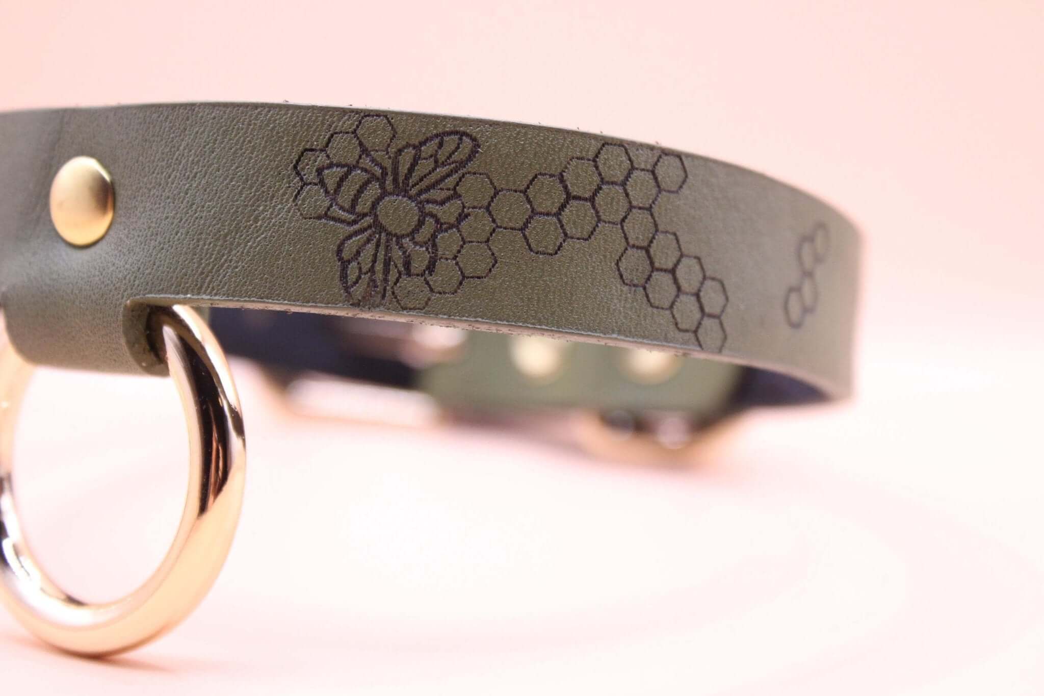 Leather Choker Bee Pattern BDSM - Discreet Bondage Jewelry
