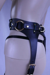 BDSM Gear Italian Leather Thigh Harness Set - Elegant Lingerie