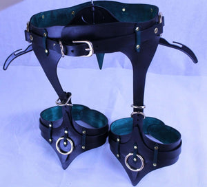 BDSM Gear Leather Thigh Harness with Cuffs  BDSM Collar for Submissive