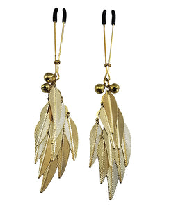 Bijoux De Nip Tweezer Nipple Clamp W/metal Feathers - Gold