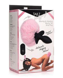 Tailz Waggerz Moving & Vibrating Bunny Tail Anal Plug W/remote - Pink/black
